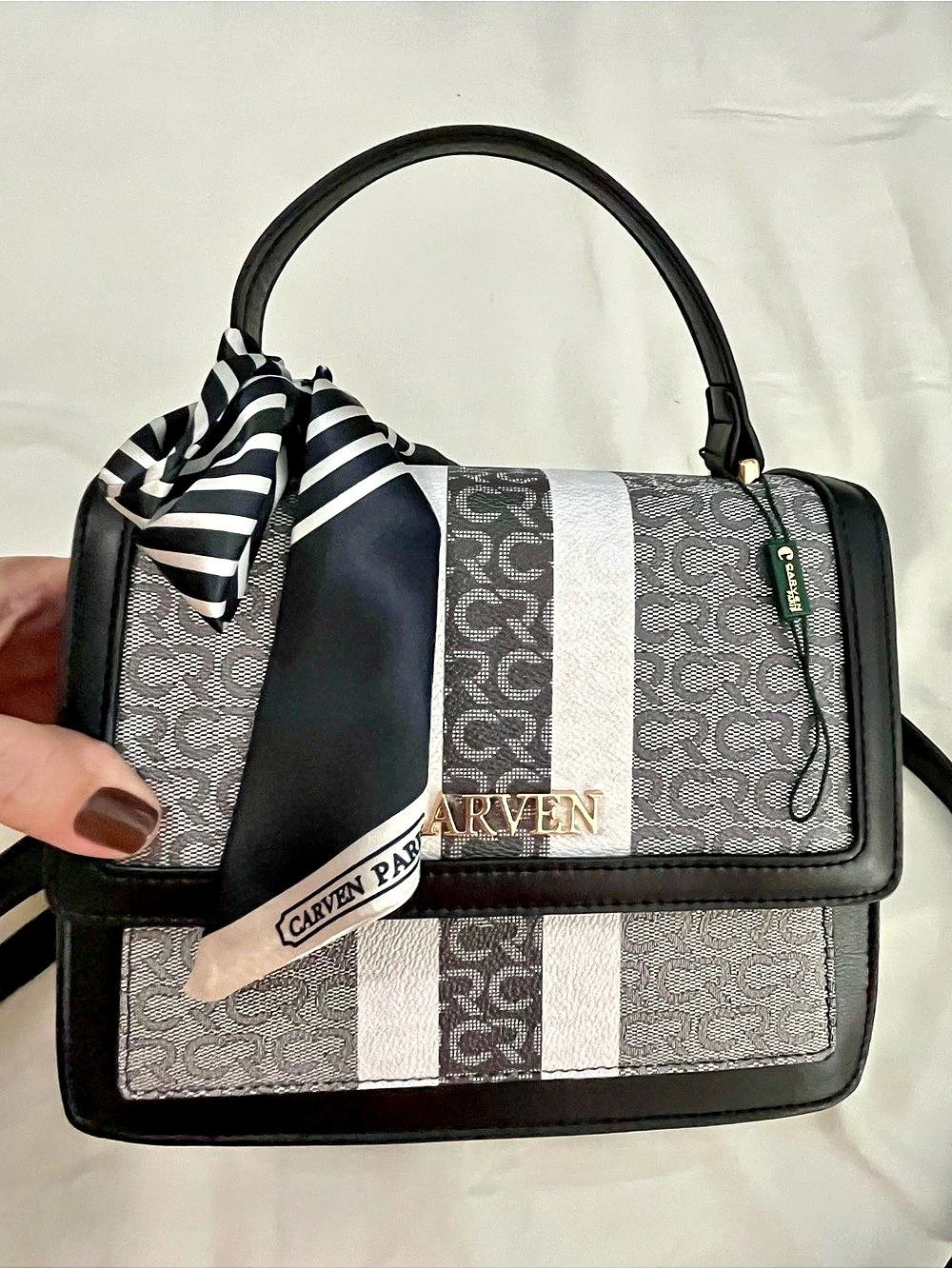 Carven Patterned Shoulder Bag in Black & Gray Like New